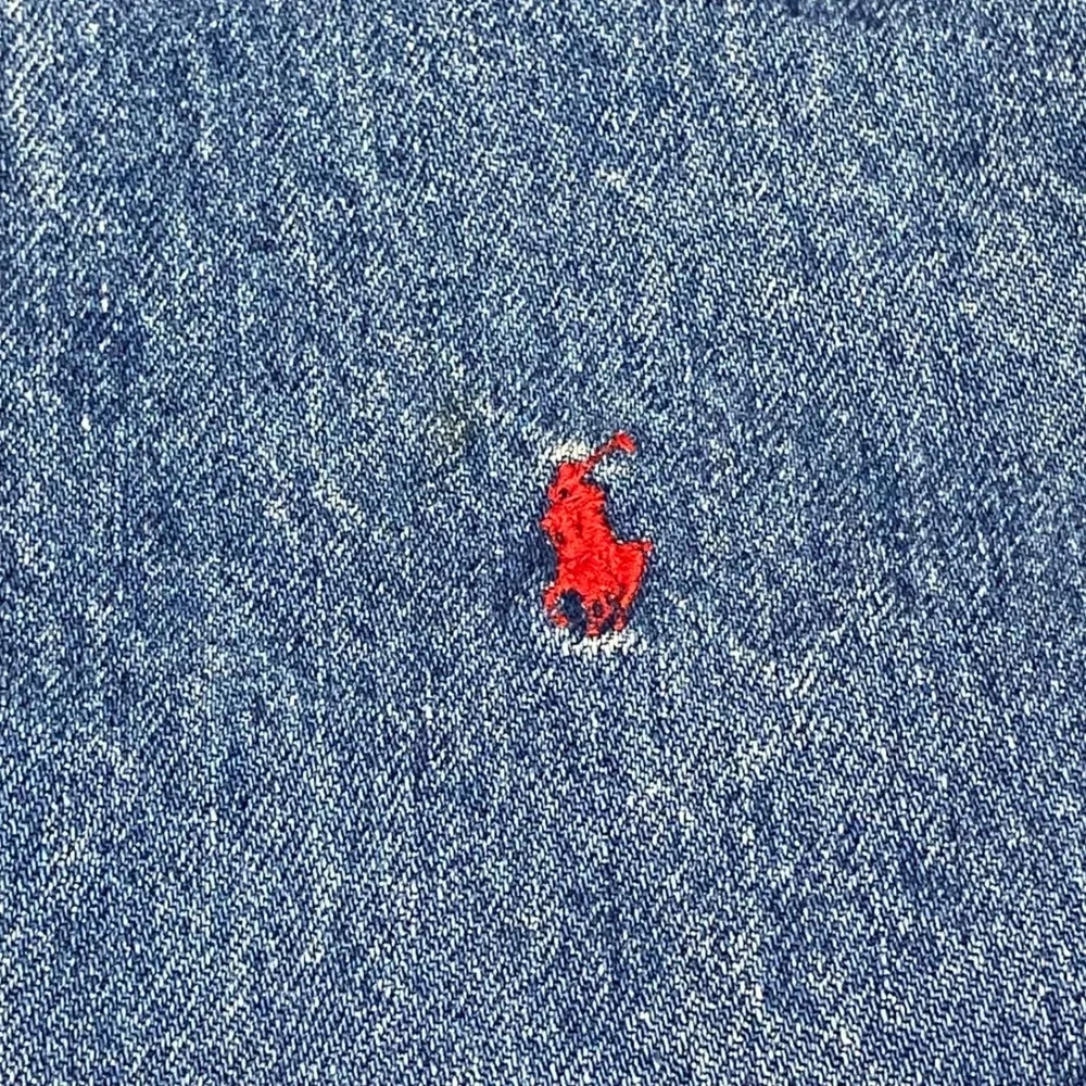 Vtg Polo Ralph Lauren Denim Jacket Mens Medium Blue Harrington Bomber Red Lining